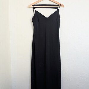 Vintage Black V-Neck Spaghetti Strap Midi Dress